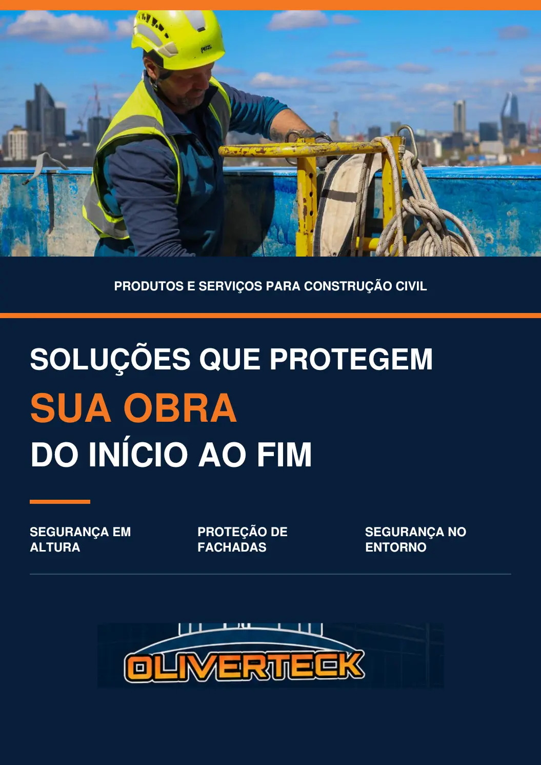 Capa do folder Oliverteck: produtos e serviços para construção civil